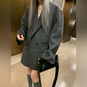 LMNACI Oversized Boxy Double Face Wool Blazer Coat with Contrast Stitching S